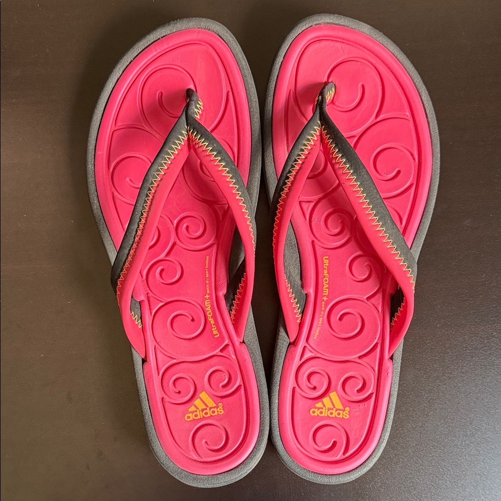 Brand New Without Tag Adidas Pink and Black Flip Flops Sandals